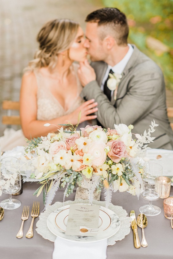 peach and gray spring wedding