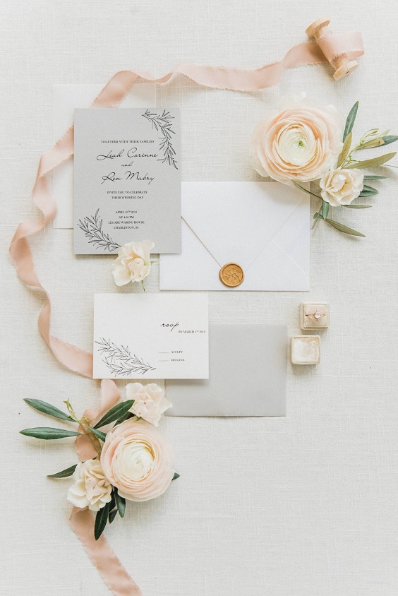 peach and gray spring wedding