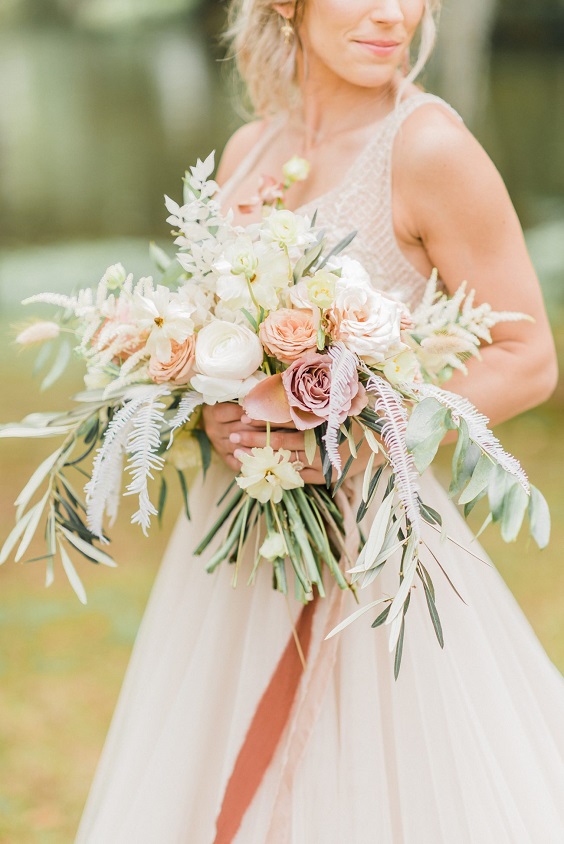 peach and gray spring wedding