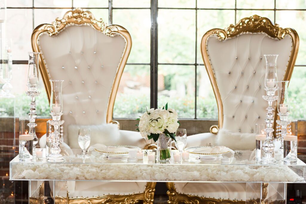 Rent Clear Acrylic Lucite Ghost Bride and Groom Sweetheart Table Atlanta